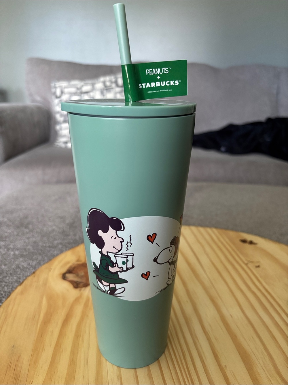 Starbucks Peanuts Mint Green Travel Tumbler with Straw